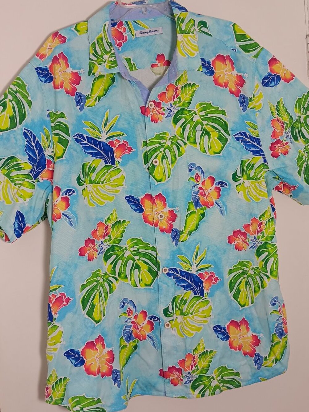 Tommy bahamas men XXL 100% silk Hawaiian shirt blue Hibiscus tropical floral